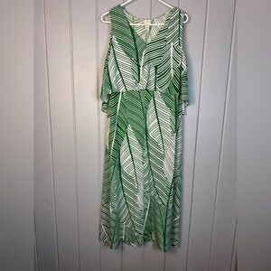 Chico's‎ green white Tropical leafy print maxi dress drape Chico Size 2 / Large